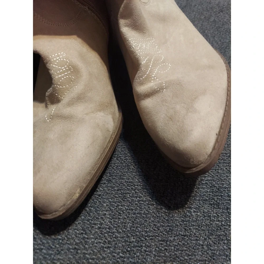 No Boundaries Boots Womens 9 Knee High Tall Riding Heels Tan Fabric Half Zip Y2k